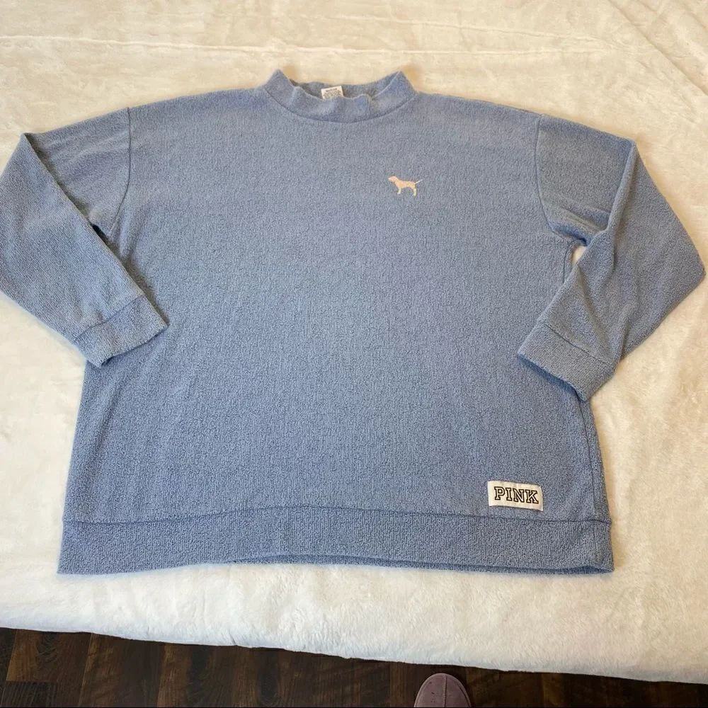 Pink Victoria's Secret Light Blue French Terry Mock Turtleneck Pullover Size L
